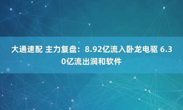 大通速配 主力复盘：8.92亿流入卧龙电驱 6.30亿流出润和软件